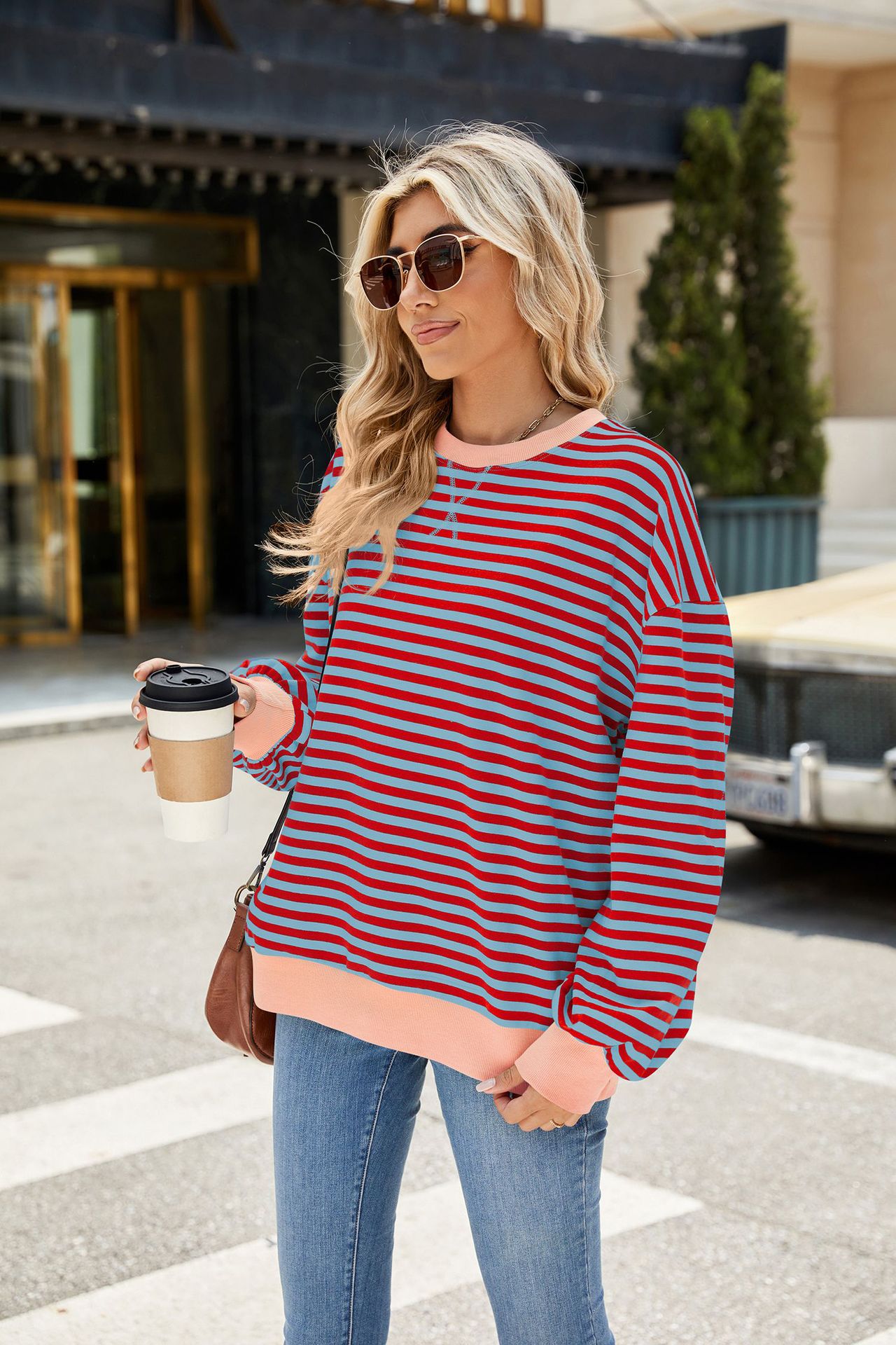 Striped Color-Block Long-Sleeve Top - Multi-Color Casual Women's T-Shirt