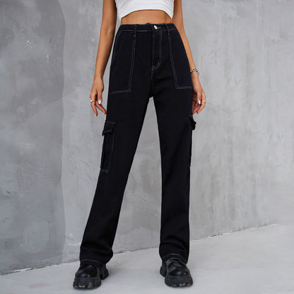 Stylish Multi-pocket Cargo Pant - Women's Loose Straight-Leg（Cuffed） Casual Trousers