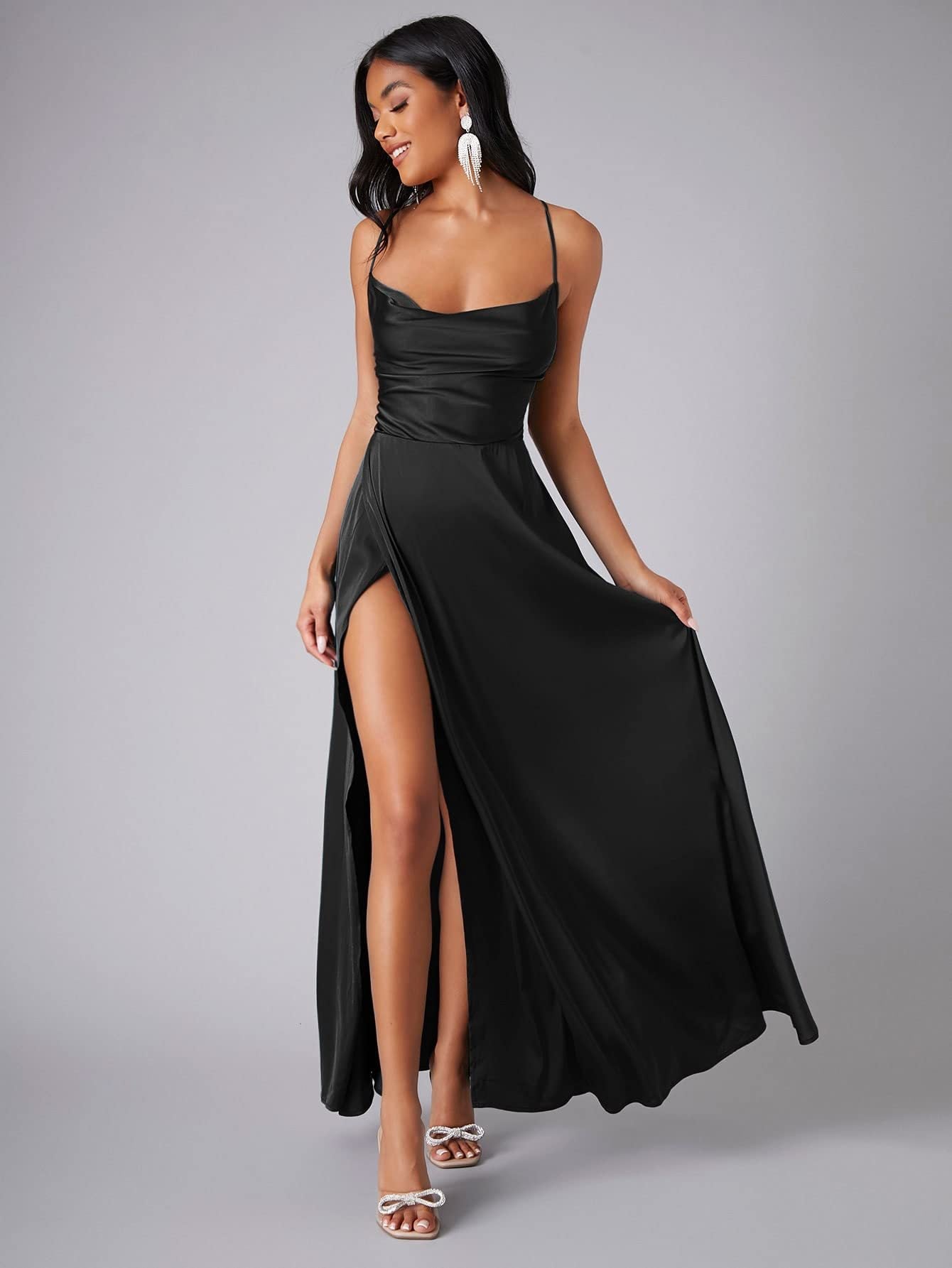 Crisscross Strappy Maxi Party Wear - Multi-Color Slip Dress with Slit