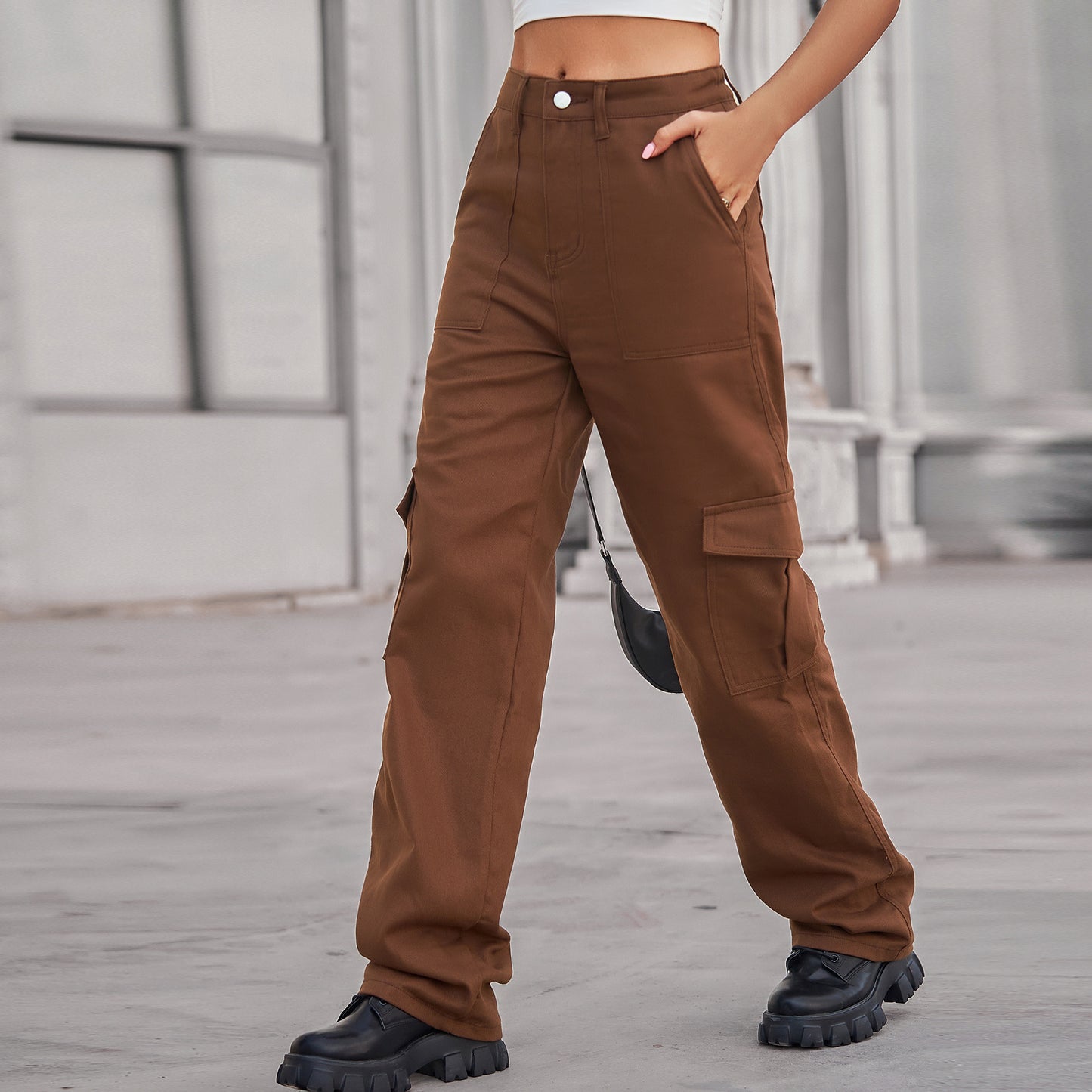 Stylish Multi-pocket Cargo Pant - Women's Loose Straight-Leg（Cuffed） Casual Trousers