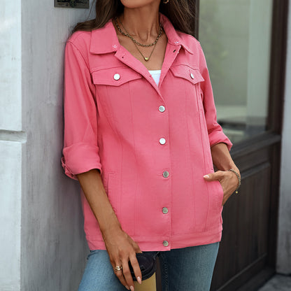 Retro Vertical - Striped Denim Jacket - Loose - Fit Women's Outerwear