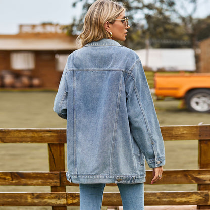 Retro Vertical - Striped Denim Jacket - Loose - Fit Women's Outerwear