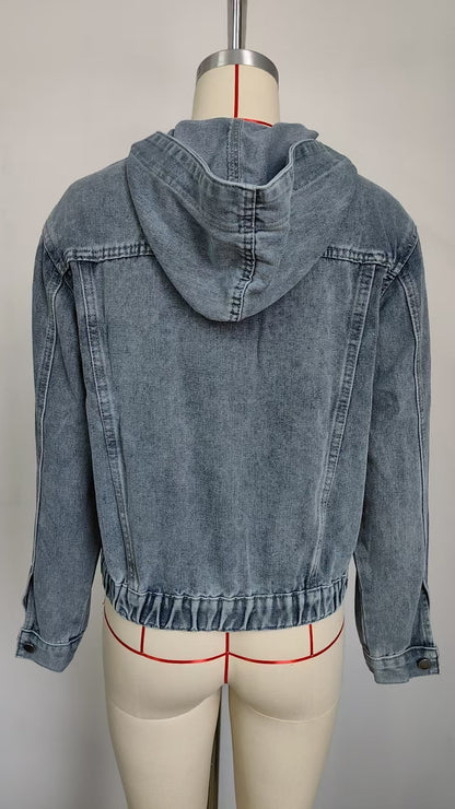 Stylish Hooded Denim Jacket - Women's Loose Casual Outerwear
