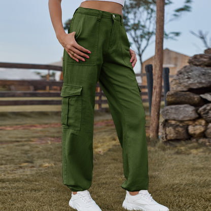 Stylish Multi-pocket Cargo Pant - Women's Loose Straight-Leg（Cuffed） Casual Trousers