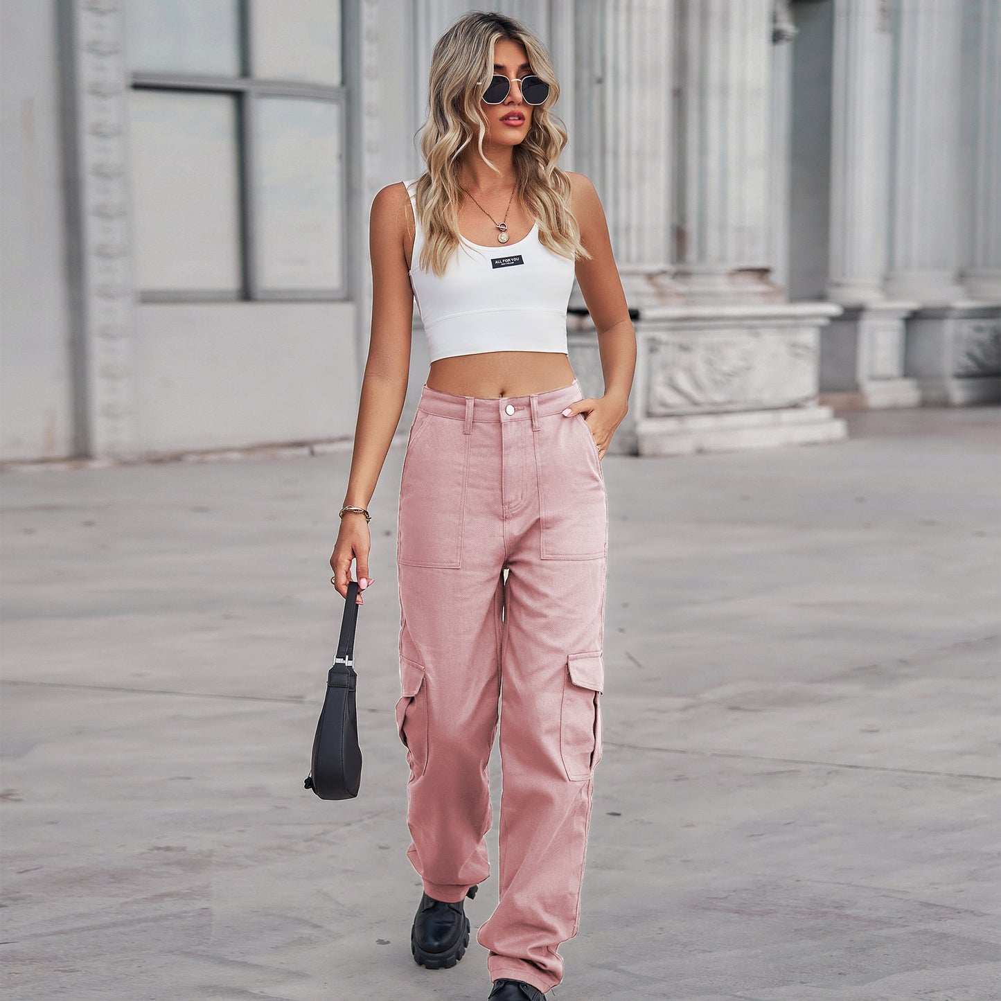 Stylish Multi-pocket Cargo Pant - Women's Loose Straight-Leg（Cuffed） Casual Trousers