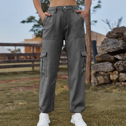 Stylish Multi-pocket Cargo Pant - Women's Loose Straight-Leg（Cuffed） Casual Trousers