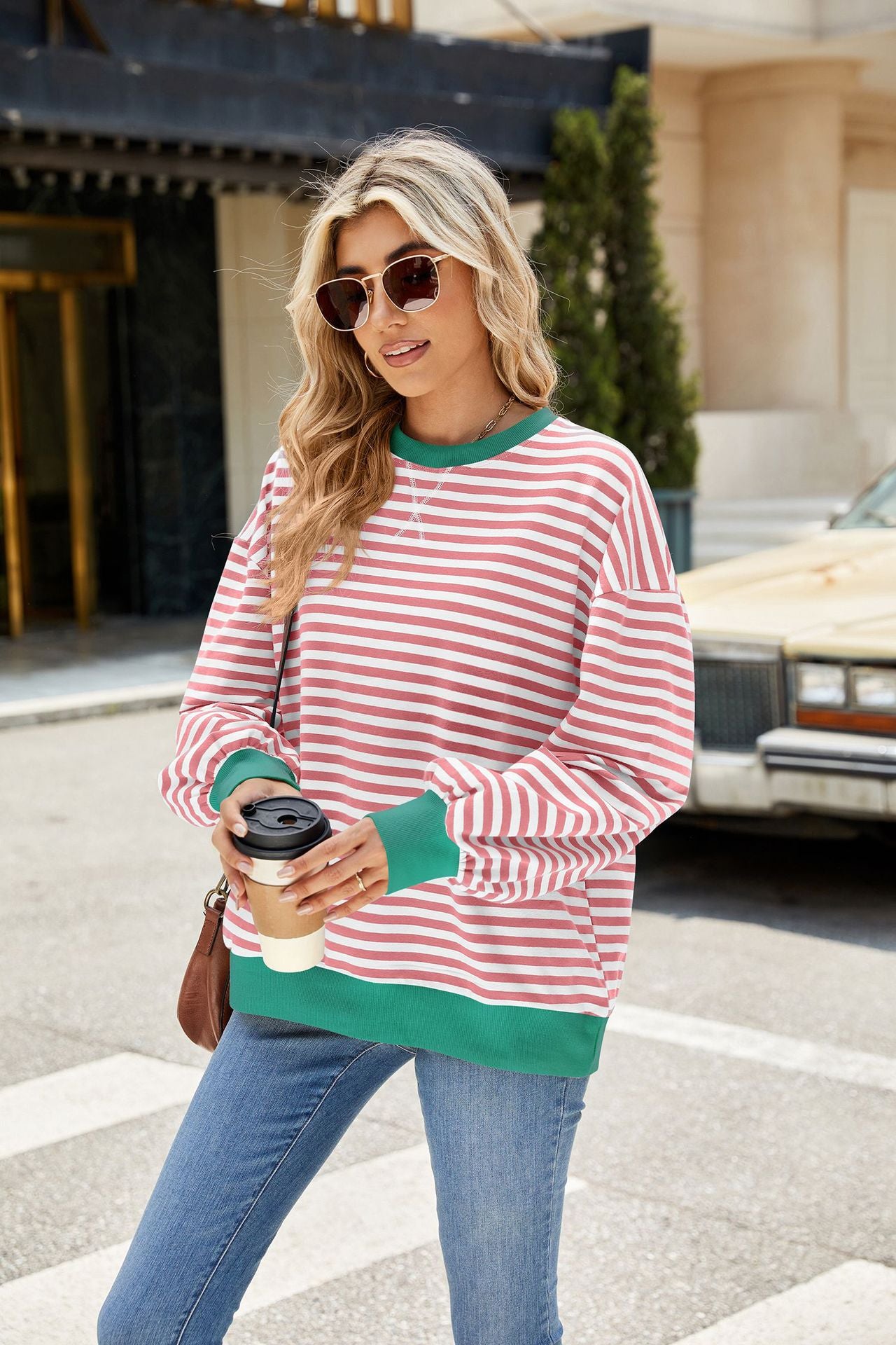 Striped Color-Block Long-Sleeve Top - Multi-Color Casual Women's T-Shirt