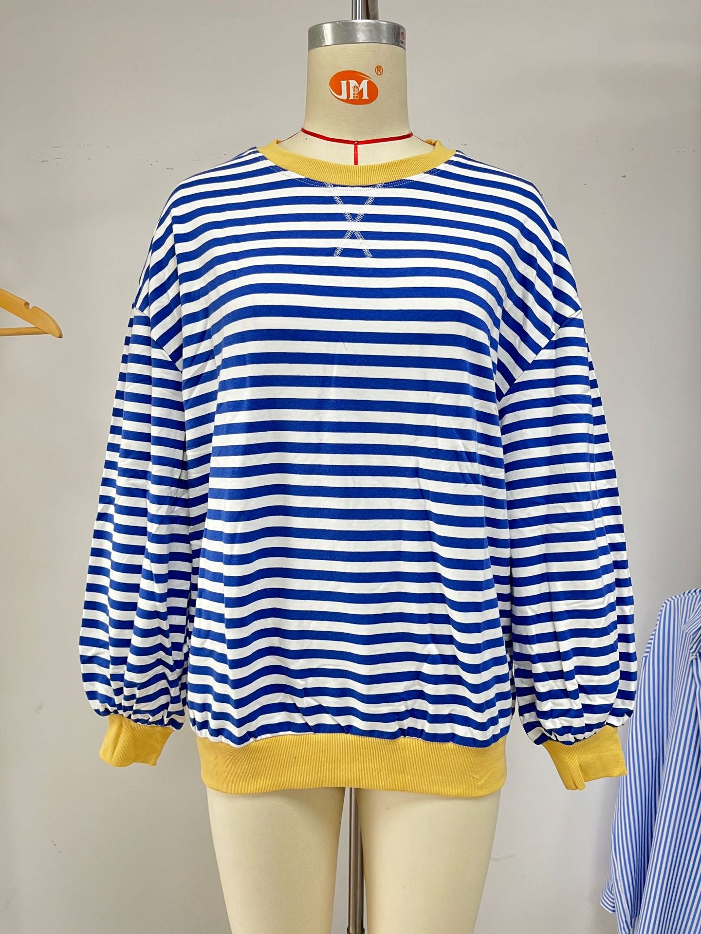 Striped Color-Block Long-Sleeve Top - Multi-Color Casual Women's T-Shirt