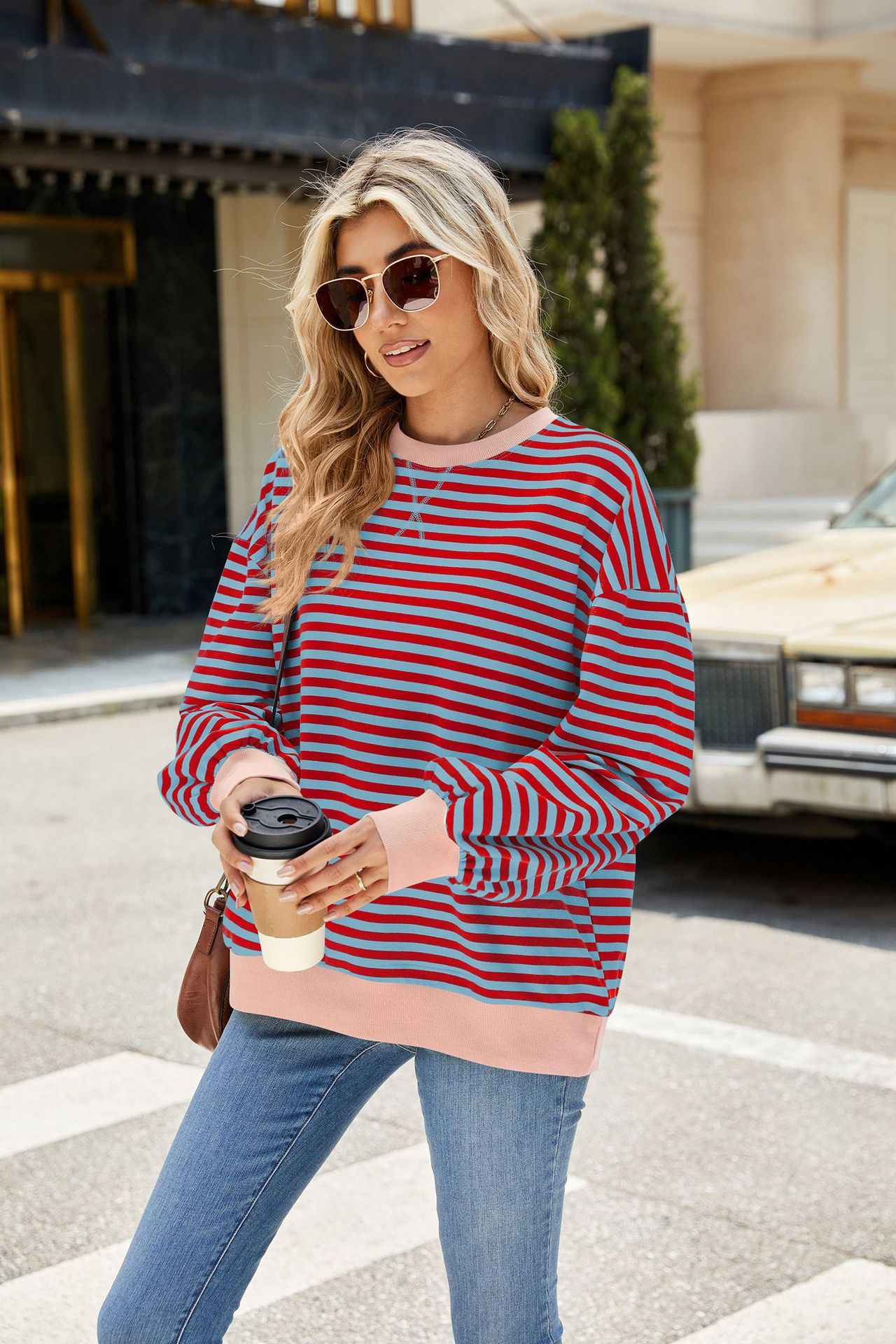 Striped Color-Block Long-Sleeve Top - Multi-Color Casual Women's T-Shirt