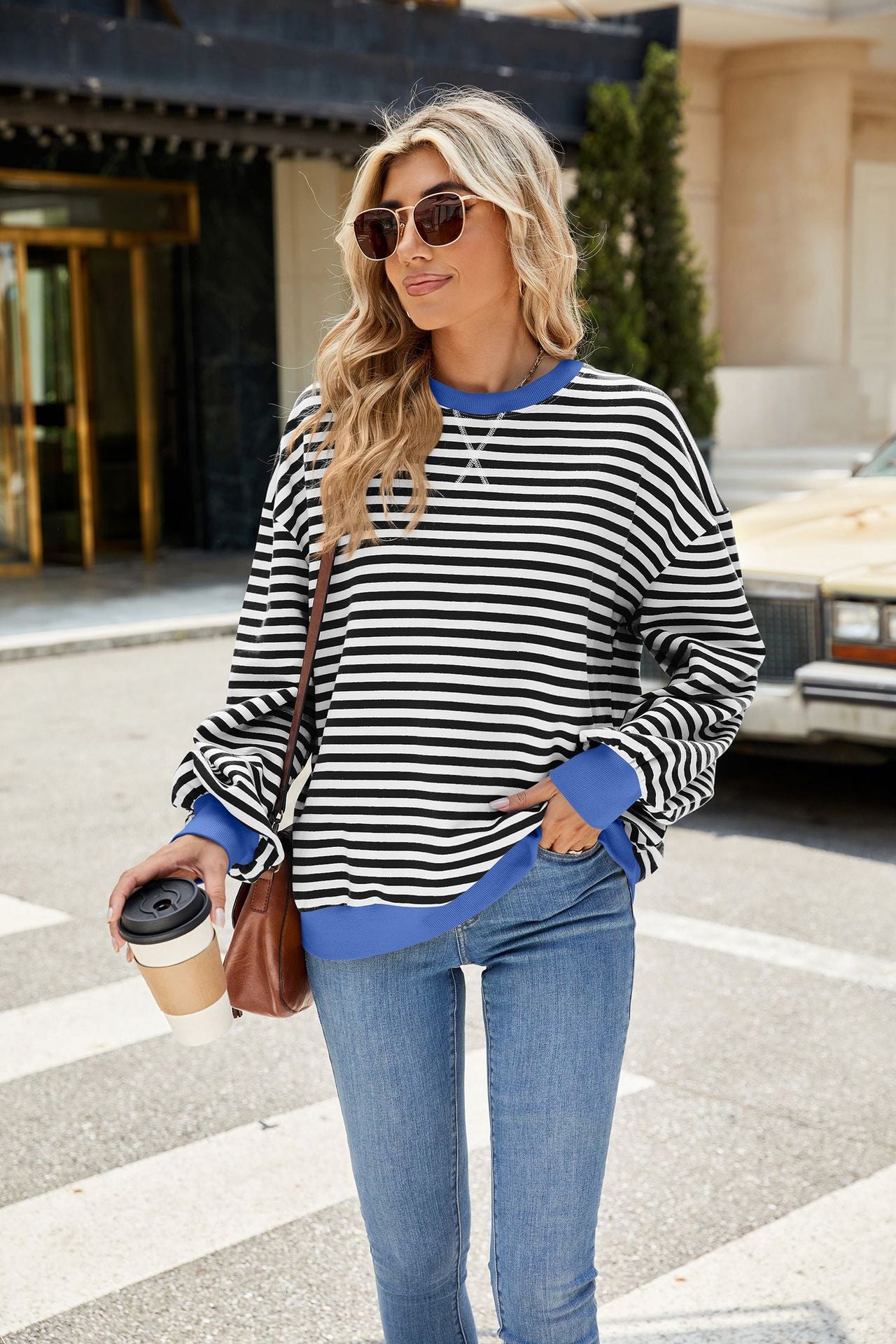 Striped Color-Block Long-Sleeve Top - Multi-Color Casual Women's T-Shirt