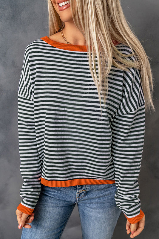 Pinstriped Color-Block Top - Multi-Color Loose-Fit Women's T-Shirt