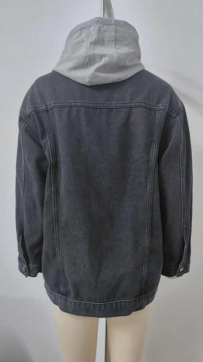 Detachable Hooded Denim Jacket - Women's Loose Casual Outerwear