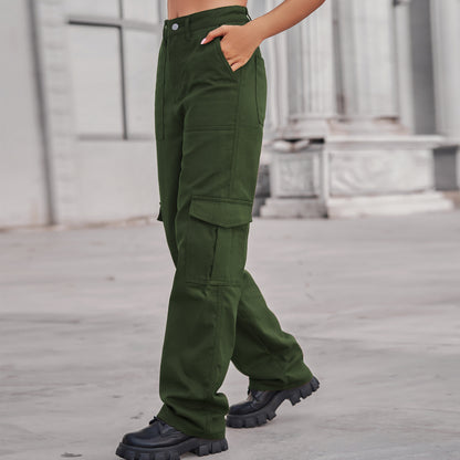 Stylish Multi-pocket Cargo Pant - Women's Loose Straight-Leg（Cuffed） Casual Trousers
