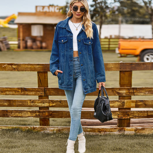 Retro Vertical - Striped Denim Jacket - Loose - Fit Women's Outerwear