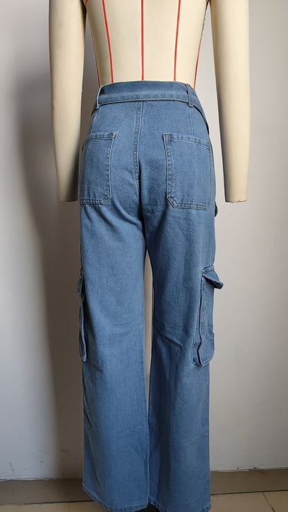 Belted Multi-Pocket Cargo Pant - Women's Loose Straight-Leg Trousers