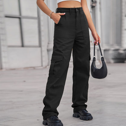 Stylish Multi-pocket Cargo Pant - Women's Loose Straight-Leg（Cuffed） Casual Trousers