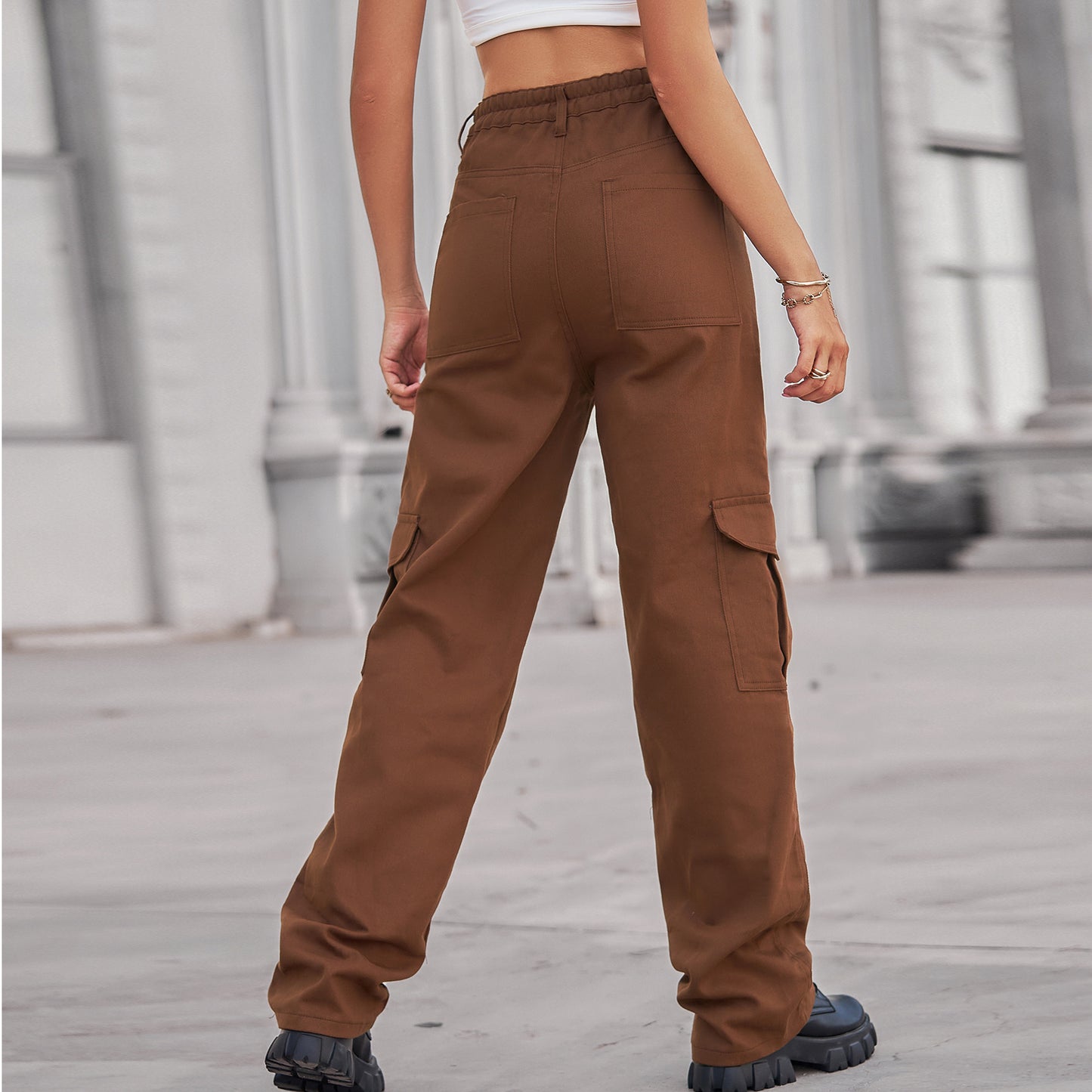 Stylish Multi-pocket Cargo Pant - Women's Loose Straight-Leg（Cuffed） Casual Trousers