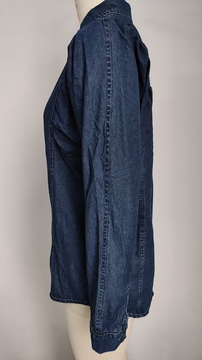 Puff-Sleeve Denim Shirt - Women's Vintage Long-Sleeve Outerwear