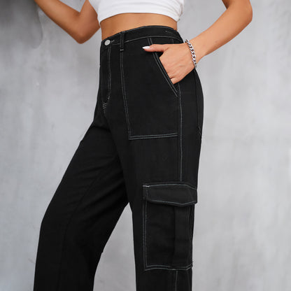 Stylish Multi-pocket Cargo Pant - Women's Loose Straight-Leg（Cuffed） Casual Trousers
