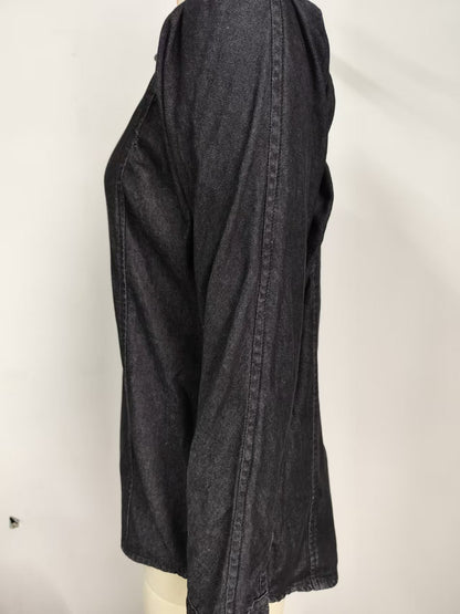 Puff-Sleeve Denim Shirt - Women's Vintage Long-Sleeve Outerwear