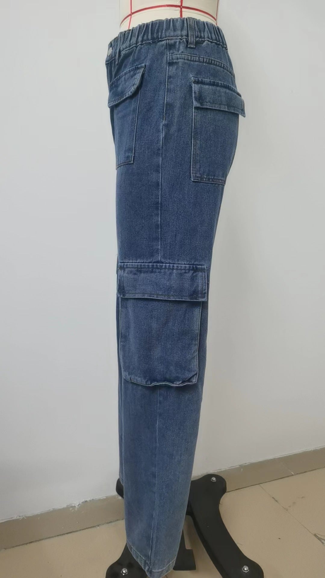 Multi - Pocket Cargo Denim Pant - Loose Straight Women's Trousers