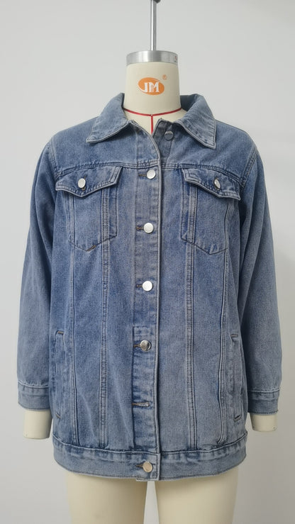 Retro Vertical - Striped Denim Jacket - Loose - Fit Women's Outerwear