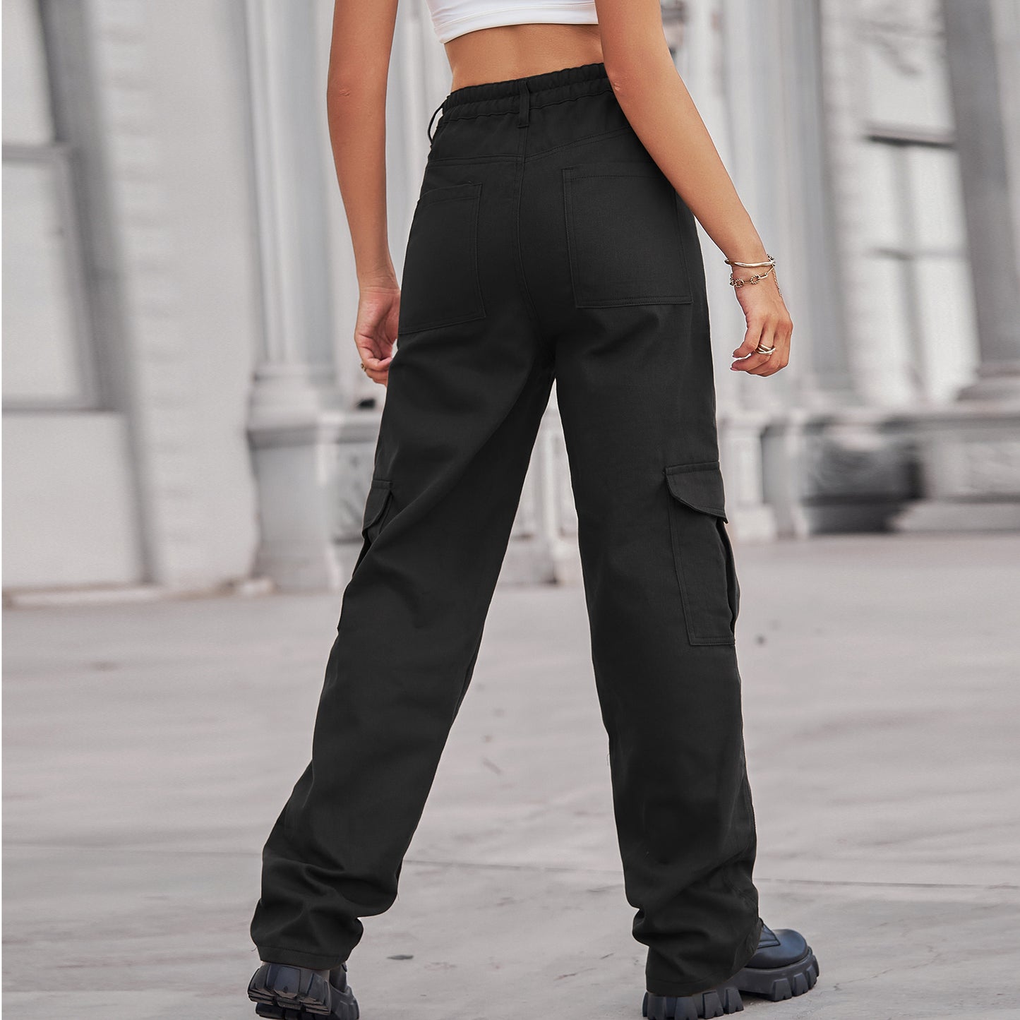 Stylish Multi-pocket Cargo Pant - Women's Loose Straight-Leg（Cuffed） Casual Trousers