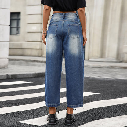 High-Waisted Wide-Leg Jeans - Women's Washed Straight-Leg Pant
