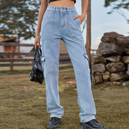 Stylish Multi-pocket Cargo Pant - Women's Loose Straight-Leg（Cuffed） Casual Trousers
