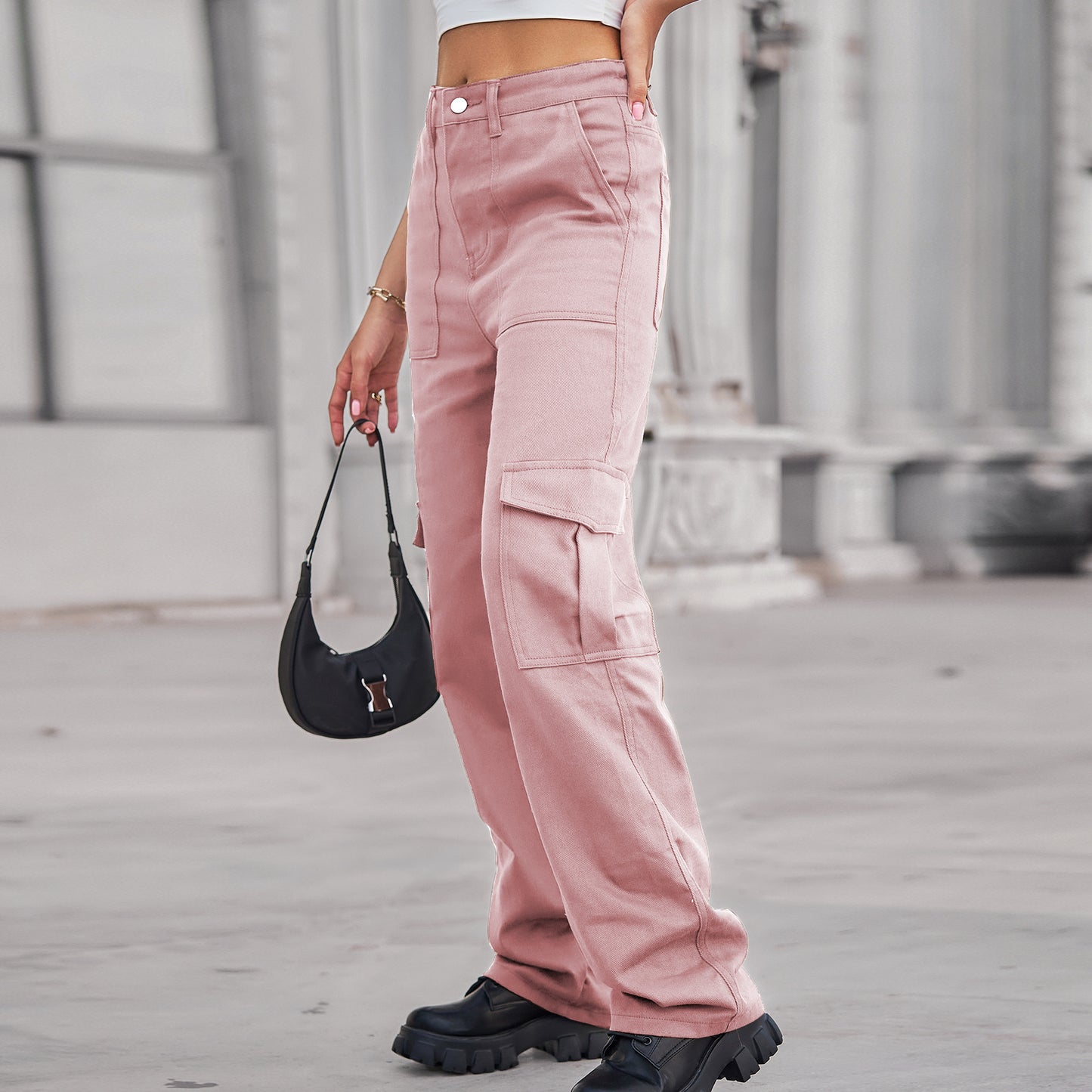Stylish Multi-pocket Cargo Pant - Women's Loose Straight-Leg（Cuffed） Casual Trousers