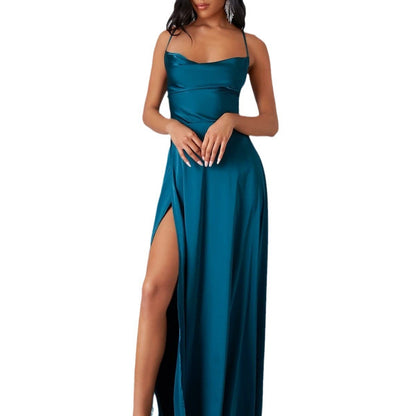 Crisscross Strappy Maxi Party Wear - Multi-Color Slip Dress with Slit