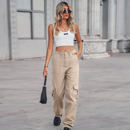Stylish Multi-pocket Cargo Pant - Women's Loose Straight-Leg（Cuffed） Casual Trousers