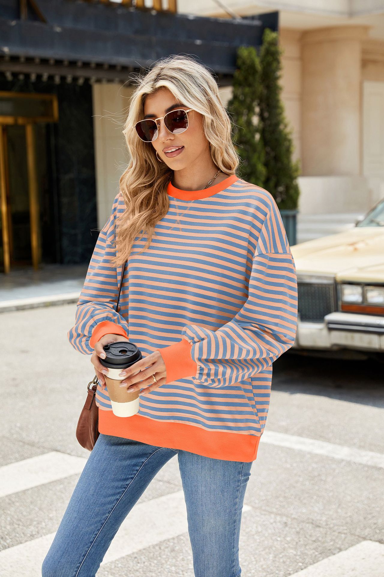 Striped Color-Block Long-Sleeve Top - Multi-Color Casual Women's T-Shirt