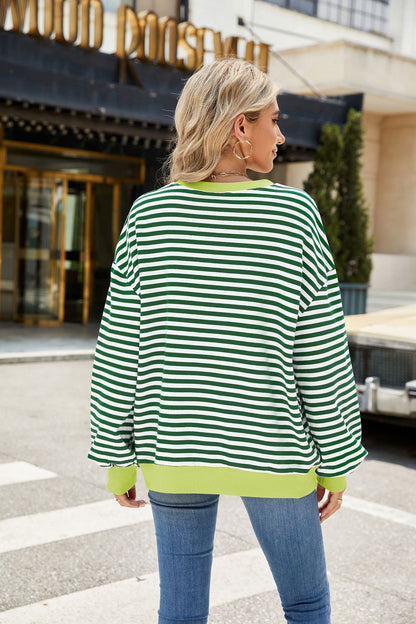 Striped Color-Block Long-Sleeve Top - Multi-Color Casual Women's T-Shirt