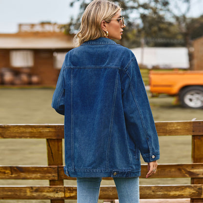 Retro Vertical - Striped Denim Jacket - Loose - Fit Women's Outerwear