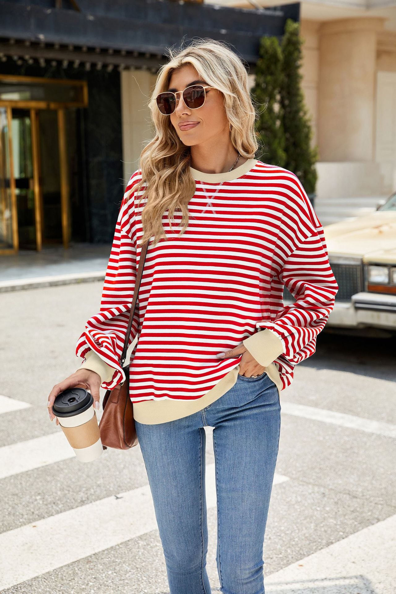 Striped Color-Block Long-Sleeve Top - Multi-Color Casual Women's T-Shirt