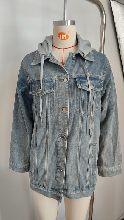 Retro Vertical - Striped Denim Jacket - Loose - Fit Women's Outerwear