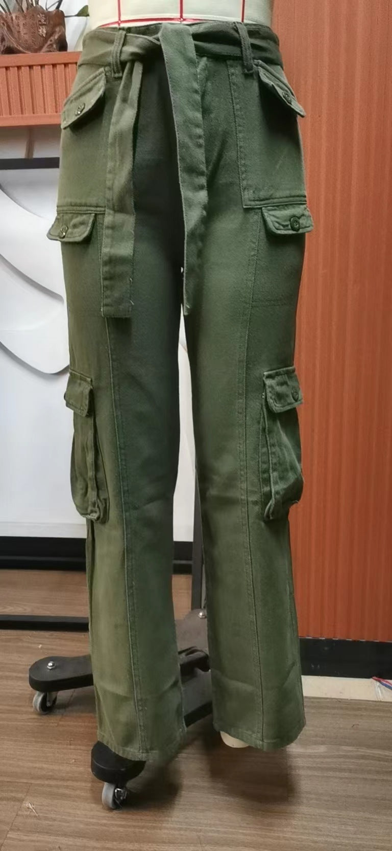 Belted Multi-Pocket Cargo Pant - Women's Loose Straight-Leg Trousers