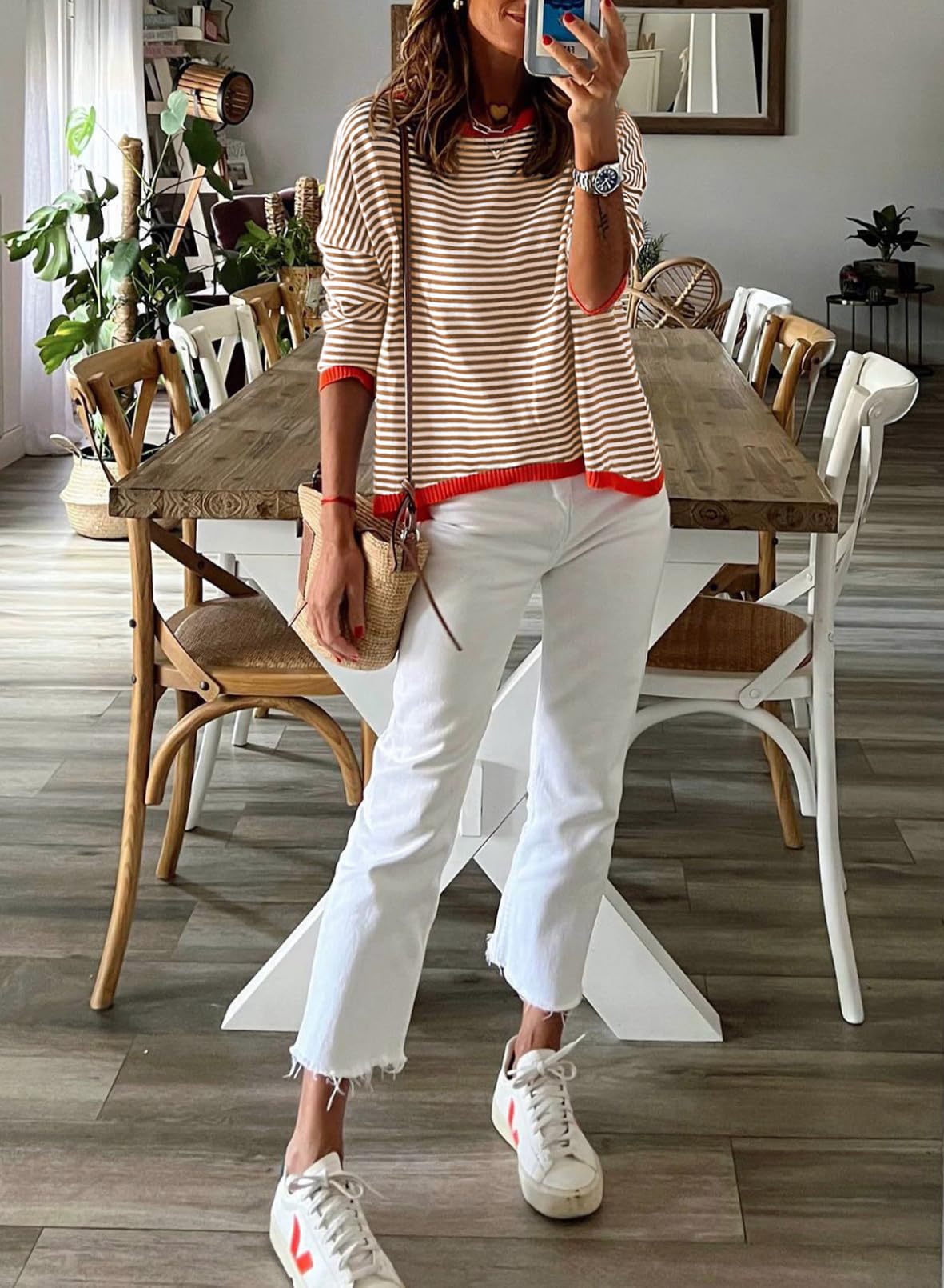 Pinstriped Color-Block Top - Multi-Color Loose-Fit Women's T-Shirt