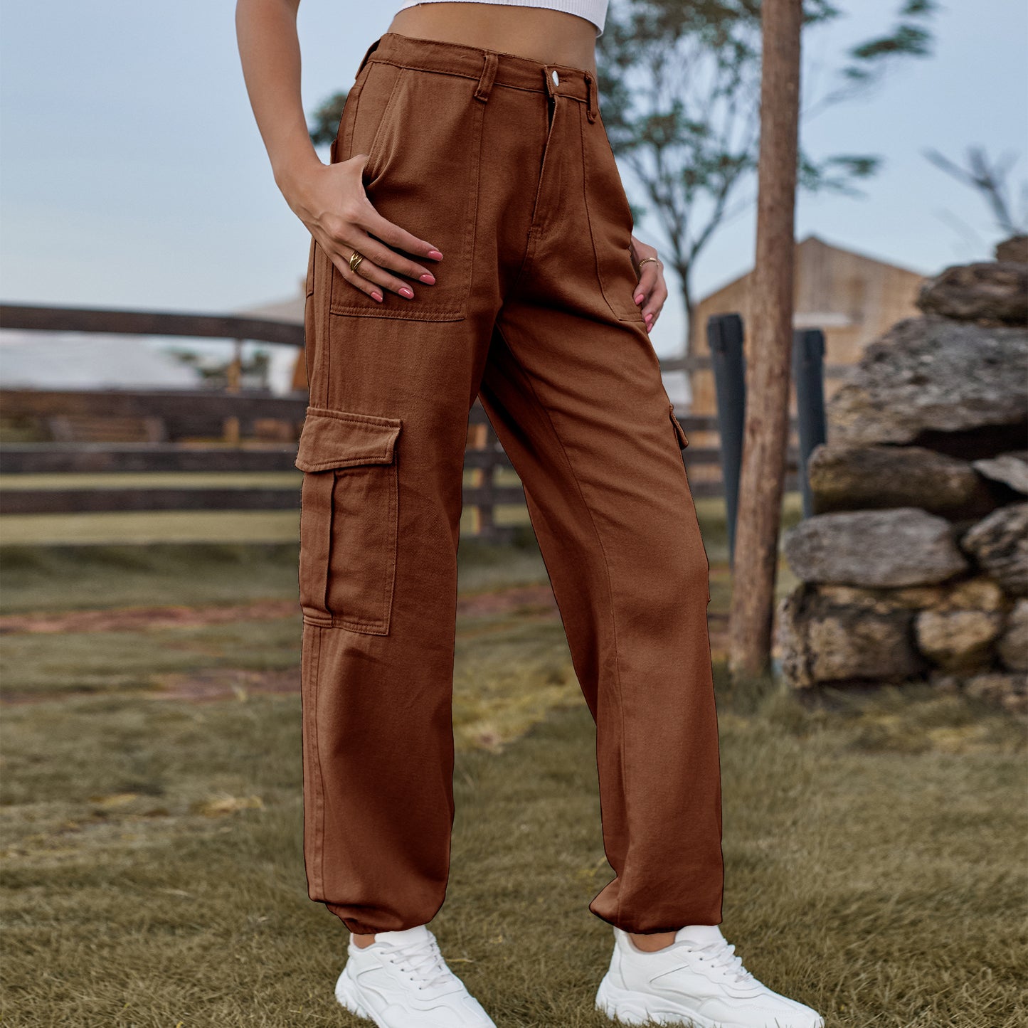 Stylish Multi-pocket Cargo Pant - Women's Loose Straight-Leg（Cuffed） Casual Trousers