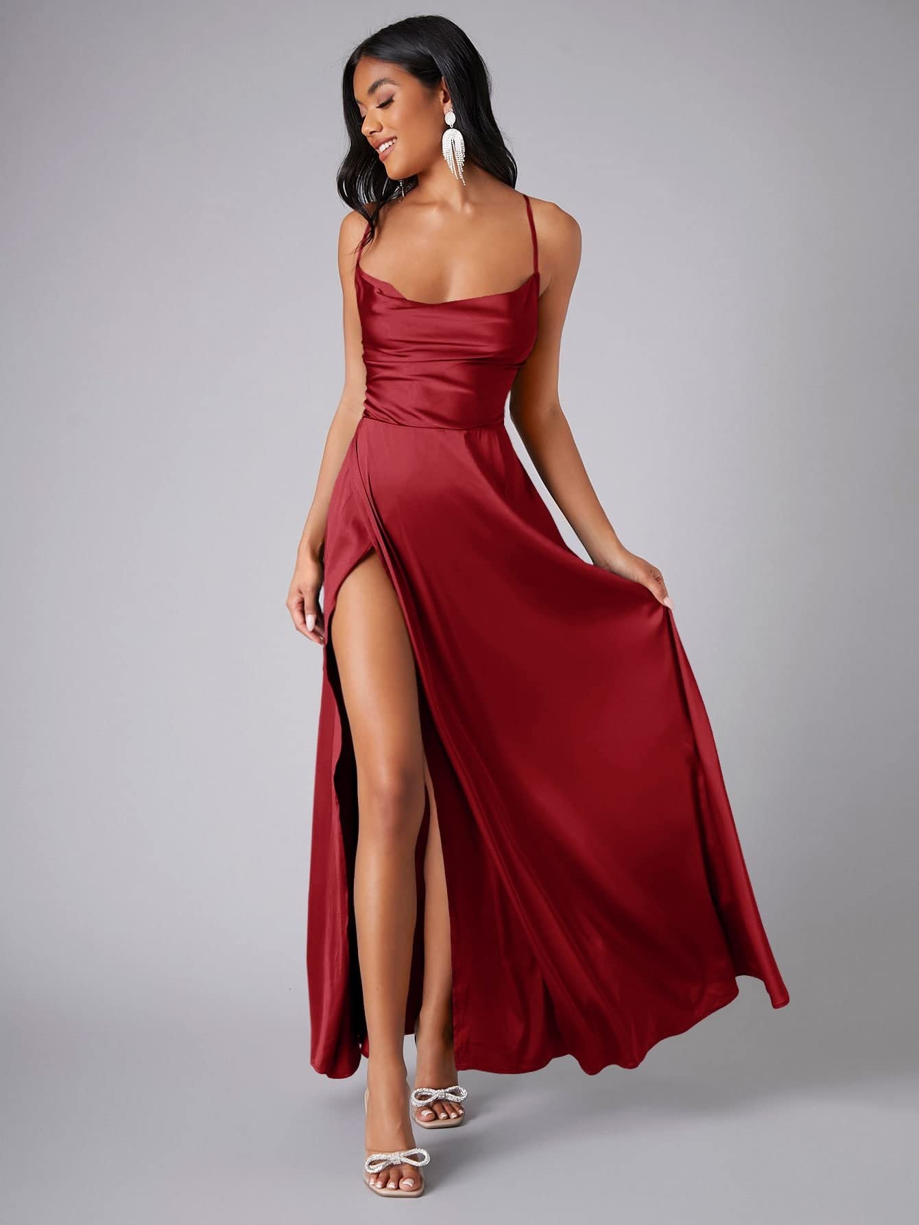 Crisscross Strappy Maxi Party Wear - Multi-Color Slip Dress with Slit