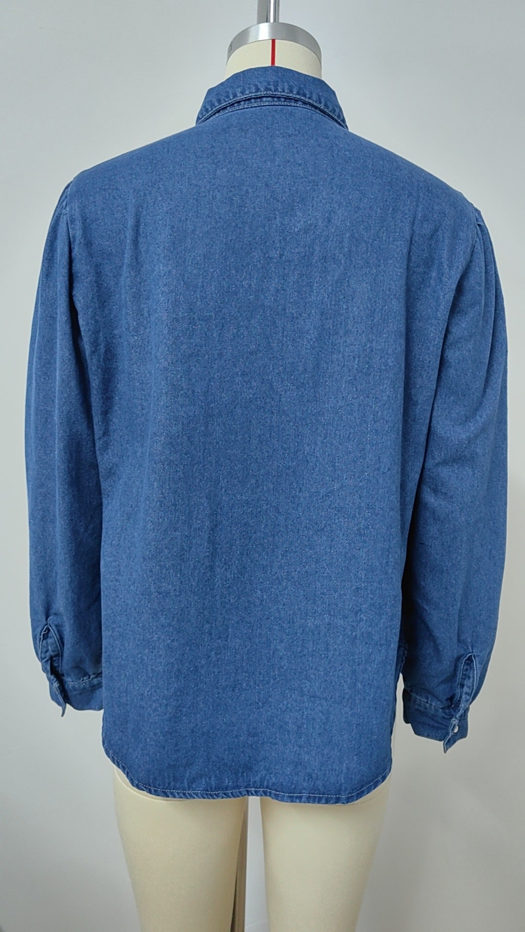 Vintage Pleated Denim Shirt - Women's Loose Long-Sleeve Outerwear