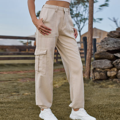 Stylish Multi-pocket Cargo Pant - Women's Loose Straight-Leg（Cuffed） Casual Trousers