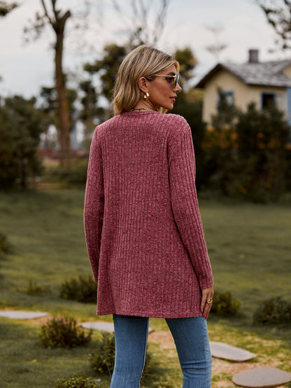 Rib - Knit Cardigan - Multi - Color Long Women's Knitwear