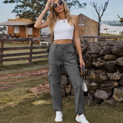 Stylish Multi-pocket Cargo Pant - Women's Loose Straight-Leg（Cuffed） Casual Trousers