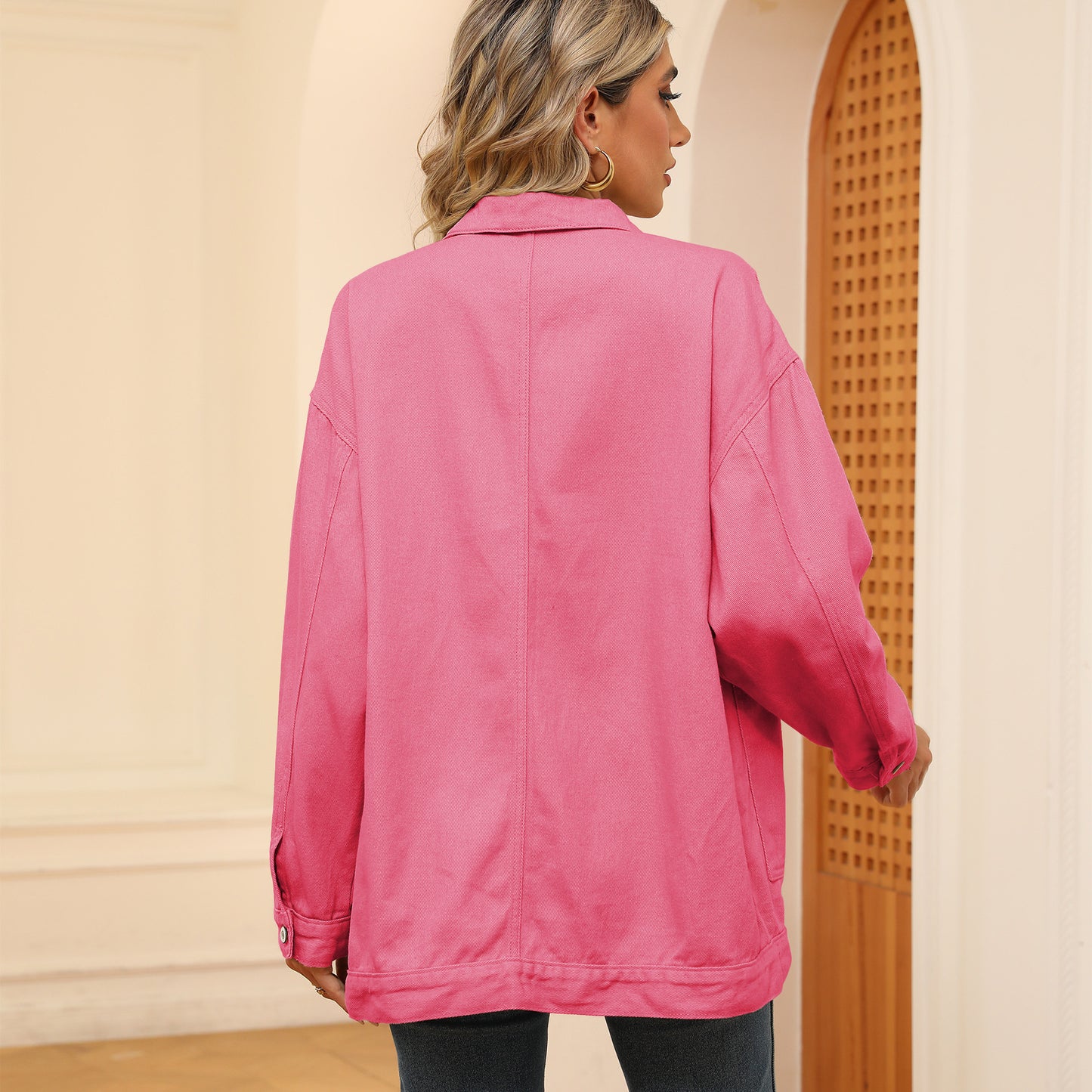 Square-Pocket Cargo Denim Jacket - Loose Women's Outerwear