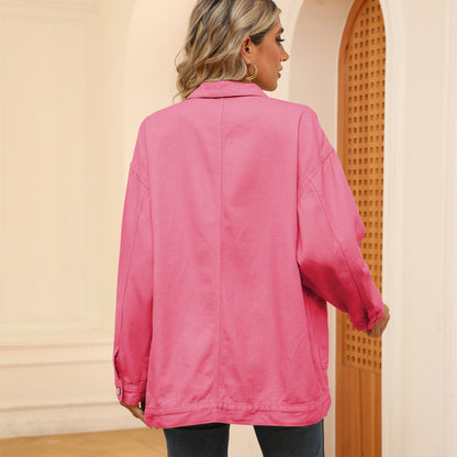 Square-Pocket Cargo Denim Jacket - Loose Women's Outerwear