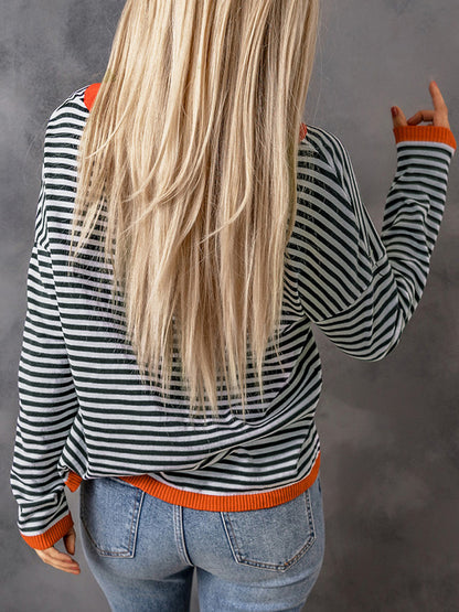 Pinstriped Color-Block Top - Multi-Color Loose-Fit Women's T-Shirt