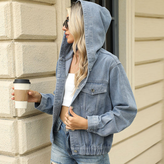 Stylish Hooded Denim Jacket - Women's Loose Casual Outerwear