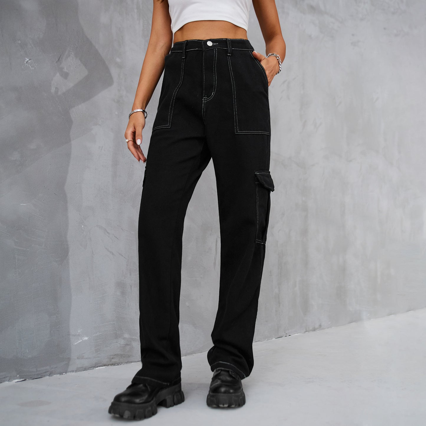 Stylish Multi-pocket Cargo Pant - Women's Loose Straight-Leg（Cuffed） Casual Trousers
